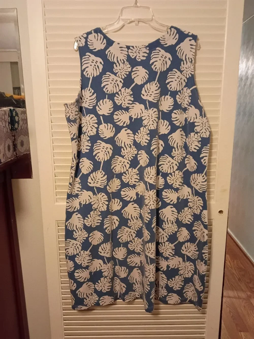 Blair Blue and White Tropical Leaf Midi Dress